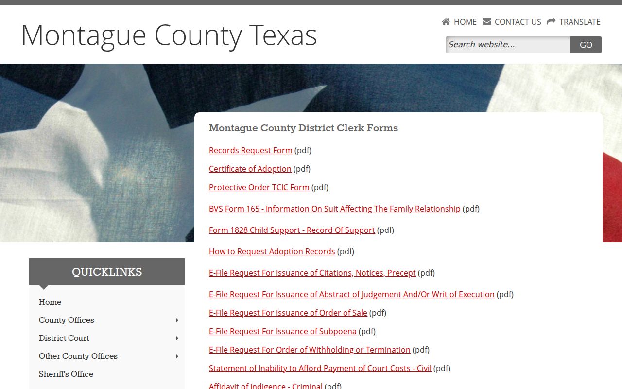 Montague County civil court docket forms index