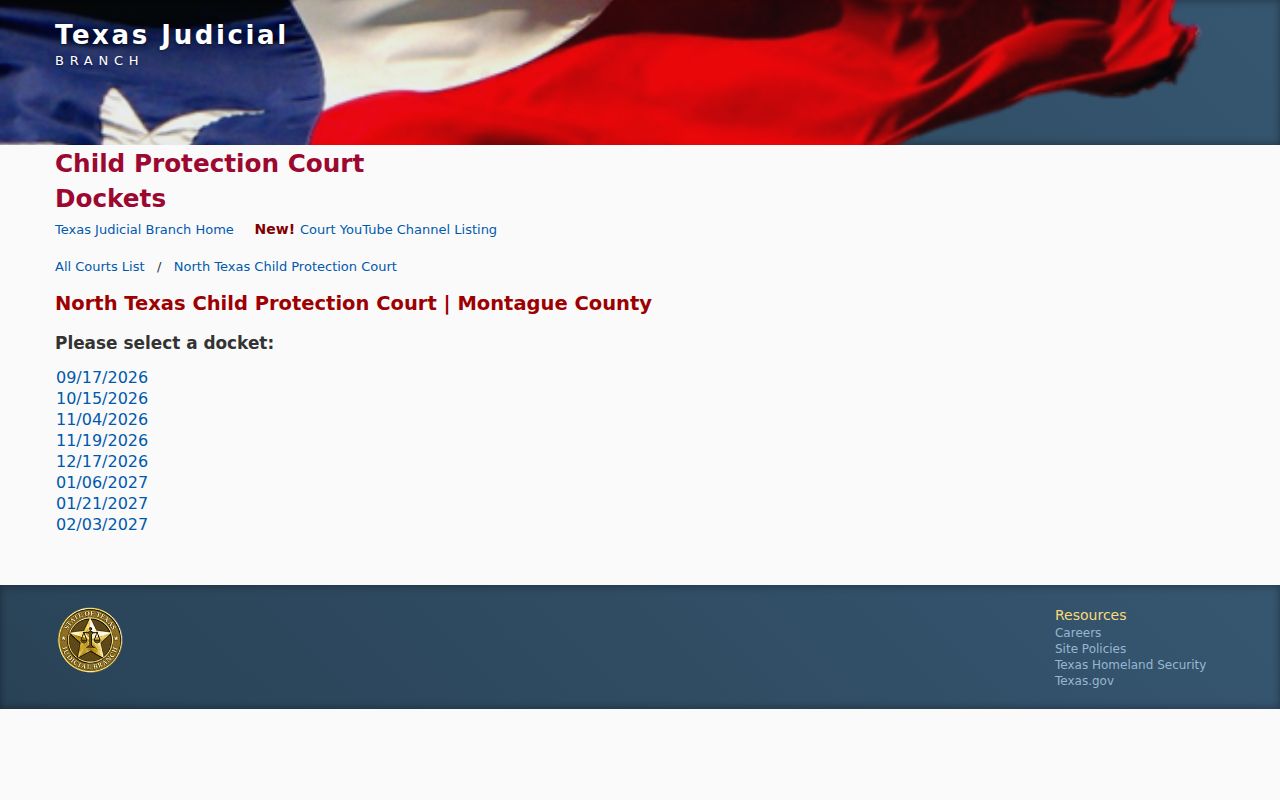 Montague County court schedule child protection posting dates