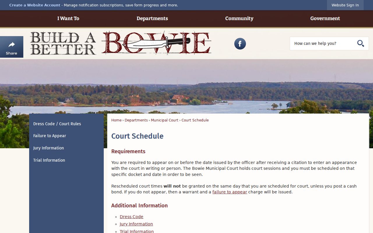 Bowie Municipal Court appear-by date and docket scheduling instructions