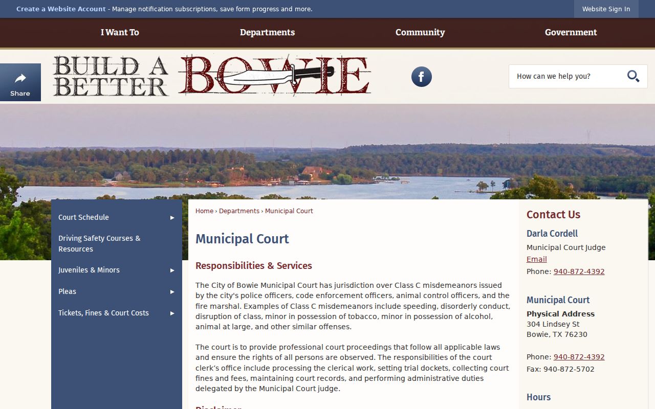 Official Bowie Municipal Court jurisdiction and contact information