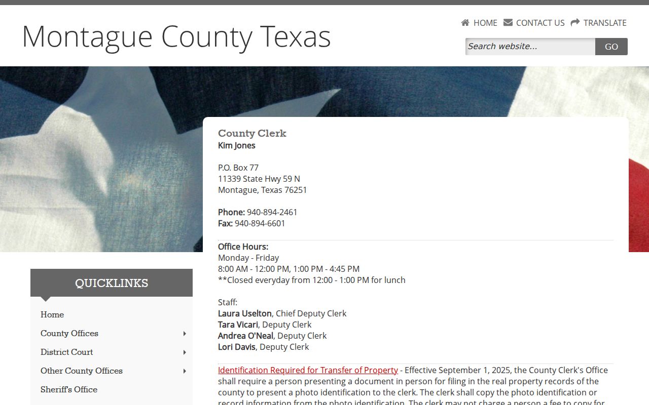 Official Montague County Clerk records page